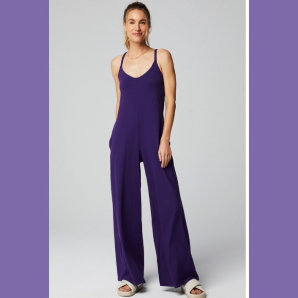 Fabletics  Cloud Jersey Wide Leg Onesie Deep Purple Activewear Athleisure NWT - Picture 1 of 5